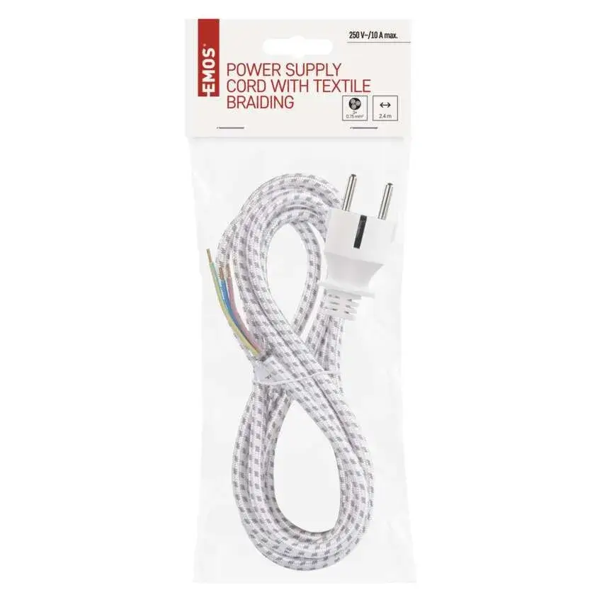 Cablu de alimentare EMOS S00003 alb 3x0.75mm2 lungime 2.4m cu înveliș textil [2]