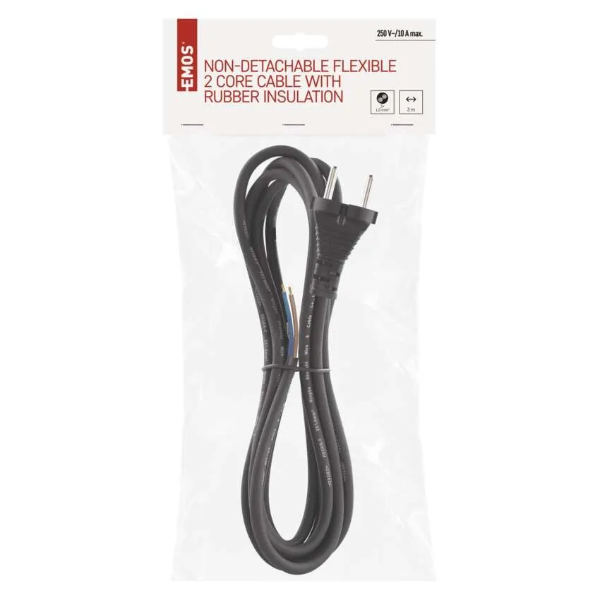 Cablu de alimentare EMOS S03030, nedetașabil, flexibil, 2x1mm², lungime 3m, culoare neagră. [2]