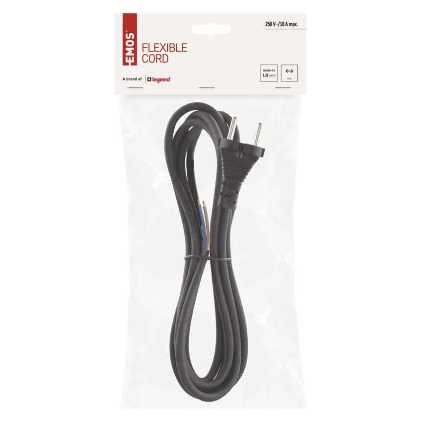 Cablu de alimentare EMOS S03030N 3m, flexibil, izolație cauciuc/neopren, 2x1mm2, H05RN, negru [2]