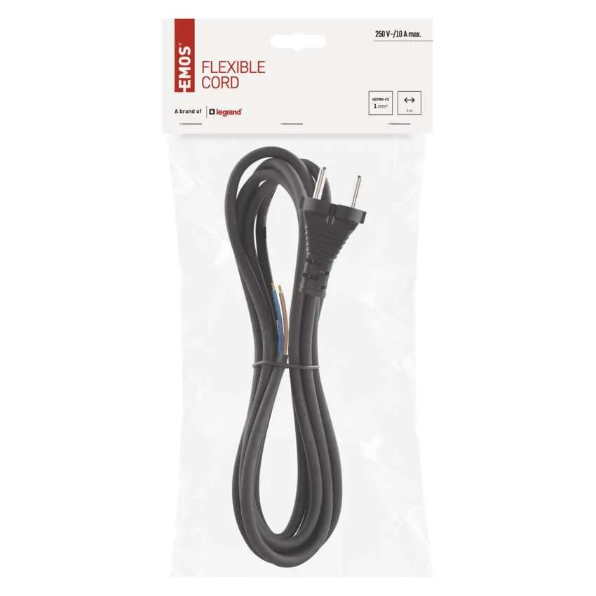 Cablu de alimentare EMOS S03031N 3m flexibil, izolație cauciuc/neopren 2x1mm2 H07RN-F, negru [2]