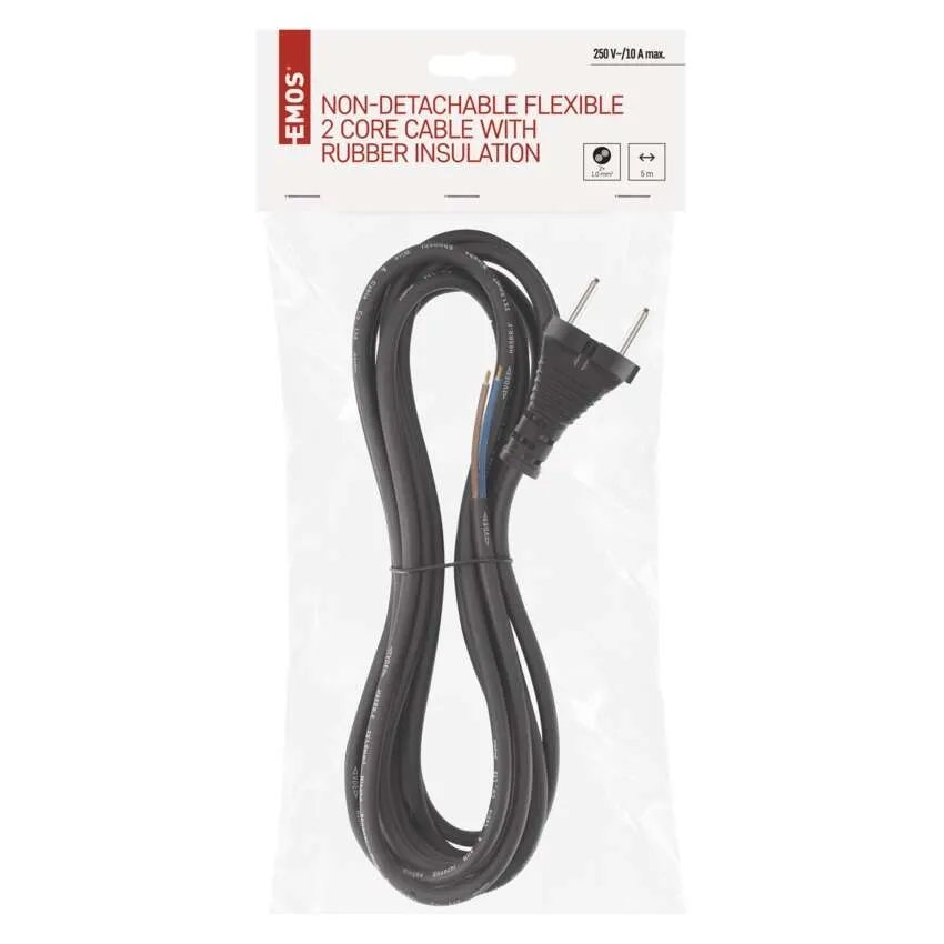 Cablu de alimentare EMOS S03050, nedetasabil, flexibil, 2x1mm², lungime 5m, culoare negru [2]