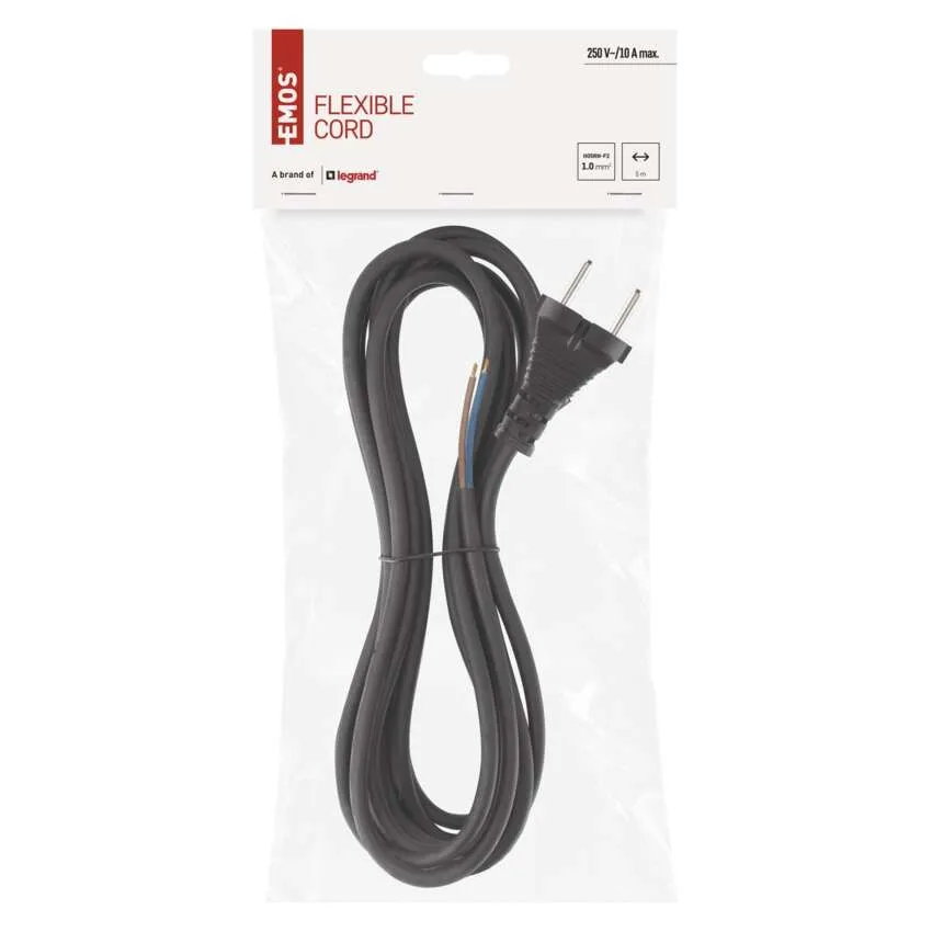 Cablu de alimentare EMOS S03050N 5m flexibil, izolație cauciuc/neopren, 2x1mm², H05RN, culoare neagră [2]