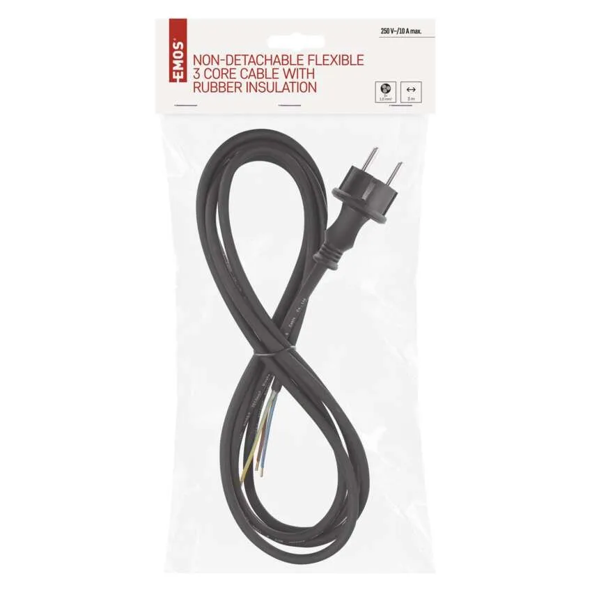 Cablu de alimentare EMOS S03130, nedetașabil, flexibil, 3x1mm², lungime 3m, culoare neagră [2]