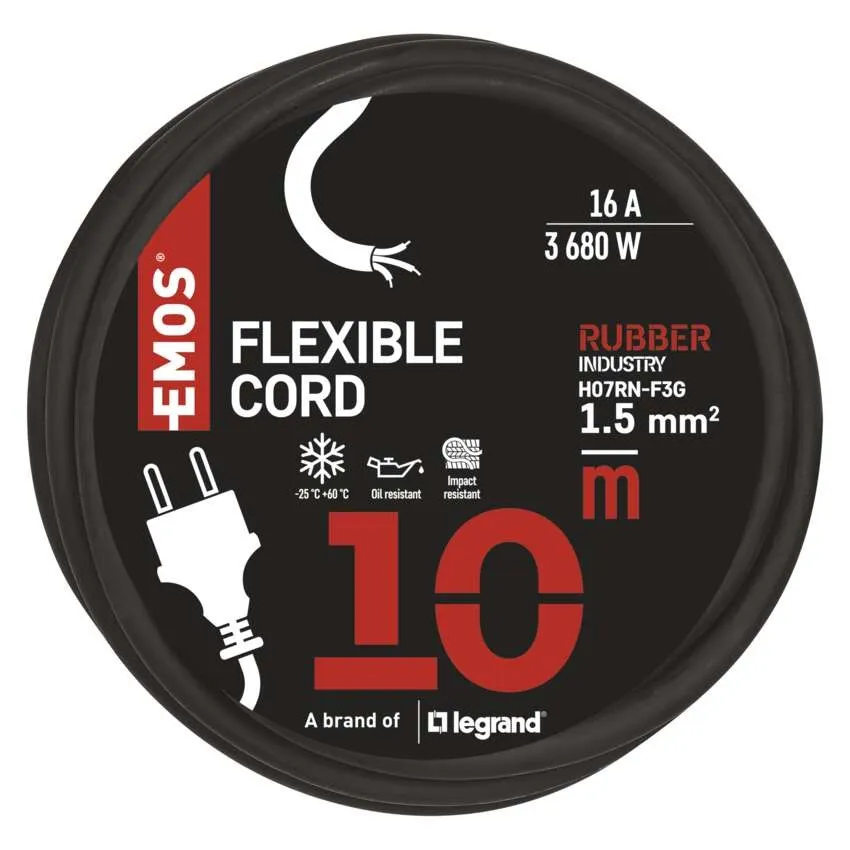 Cablu de alimentare EMOS S03210N 10m, flexibil, izolație cauciuc/neopren, 3x1.5mm2 H07RN-F, culoare neagră [2]
