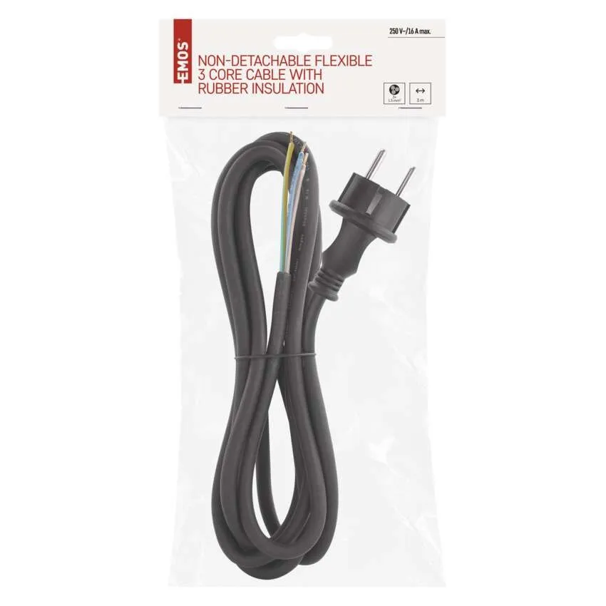 Cablu de alimentare EMOS S03230, nedetasabil, flexibil, 3x1.5mm², lungime 3m, culoare negru [2]