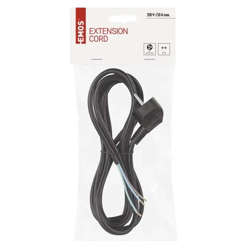 Cablu de alimentare EMOS S18372, flexibil, izolație PVC, 3 x 0.75mm², lungime 2m, culoare negru [2]