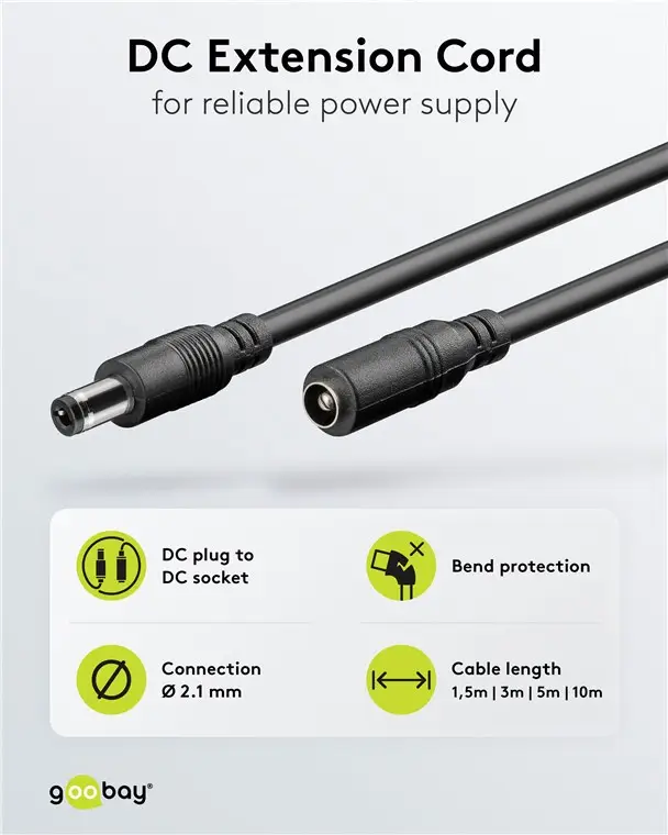 Cablu de extensie DC 5.5x2.1 mama-tata 2x0.5mm 1.5m 5A 140W negru Goobay 76635 – IoElectronice.ro [5]