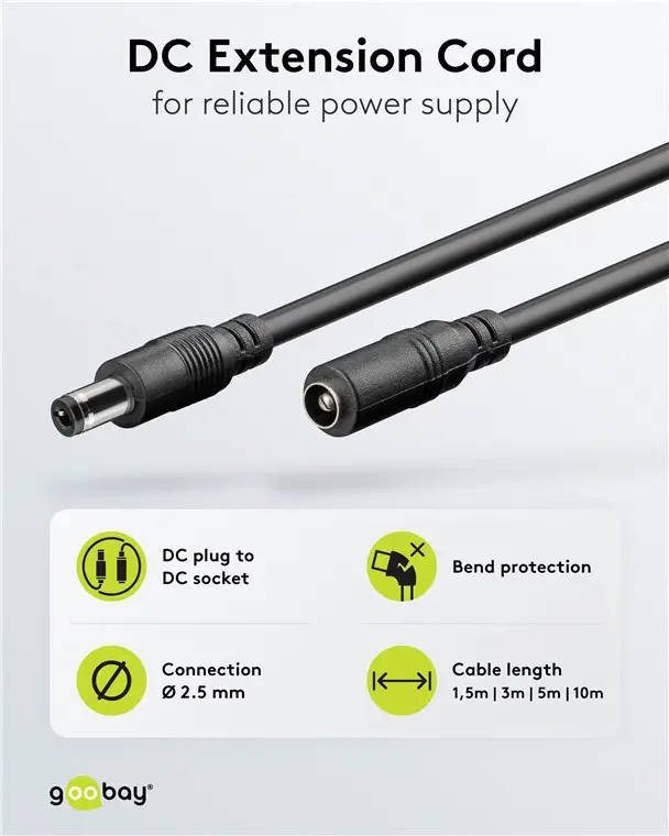 Cablu de extensie DC mama-tata 5.5x2.5mm 5m negru Goobay 76673 – IoElectronice.ro [3]