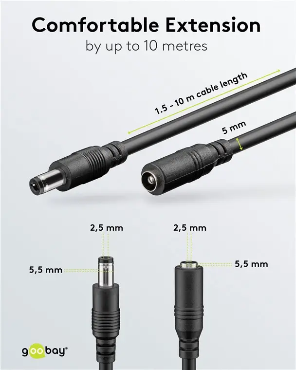 Cablu de extensie DC mama-tata 5.5x2.5mm 5m negru Goobay 76673 – IoElectronice.ro [5]