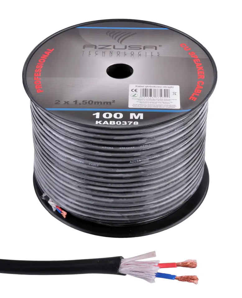 Conectica - Cablu difuzor Profesional 10m rotund izolat 2x1.5mm Cupru + fire bumbac 7.2mm AZUSA KAB0378-10 – IoElectronice.ro