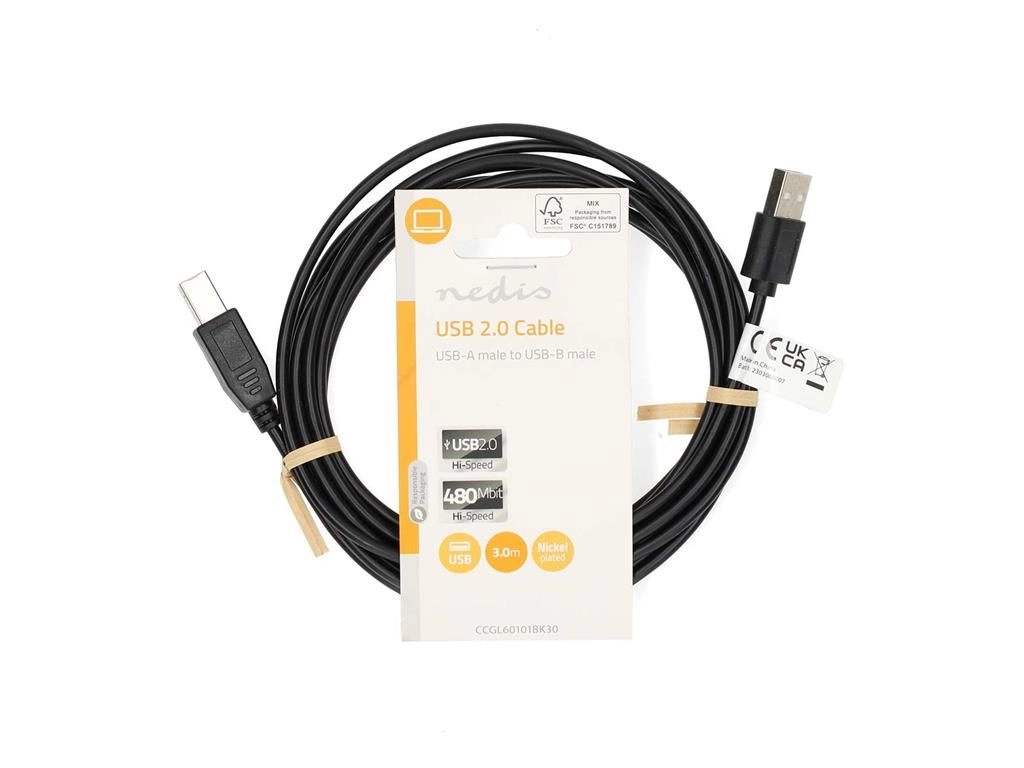 Cablu imprimanta USB 2.0 USB-A tata - USB-B tata 3m negru Nedis CCGL60101BK30 – IoElectronice.ro [3]