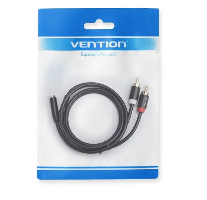 Cablu Jack 3.5 mm mama - 2x RCA tata 1m aurit negru Vention VAB-R01-B100 – IoElectronice.ro [2]