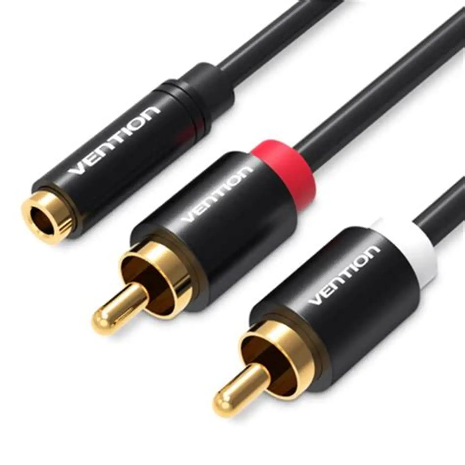 Cabluri Jack - Cablu Jack 3.5 mm mama - 2x RCA tata 1m aurit negru Vention VAB-R01-B100 – IoElectronice.ro
