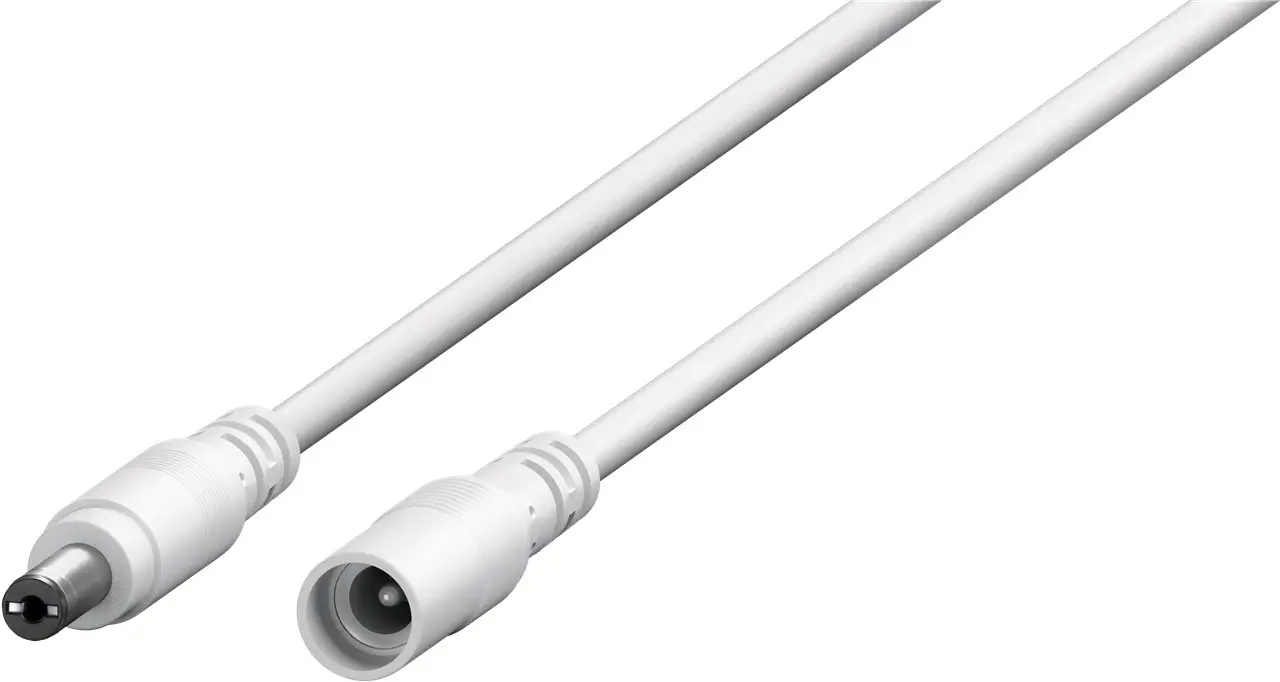 Cabluri - Cablu prelungitor DC 5.5/2.1 mufa - DC 5.5/2.1 soclu 10m 5A 2x0.5mm2 cupru drept alb Goobay 76677 – IoElectronice.ro