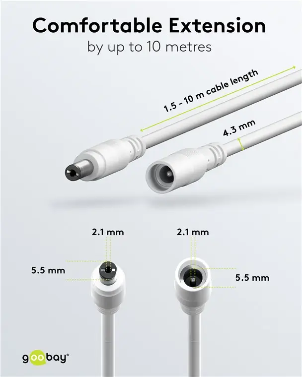 Cablu prelungitor DC 5.5/2.1 mufa - DC 5.5/2.1 soclu 5m 5A Goobay alb [3]