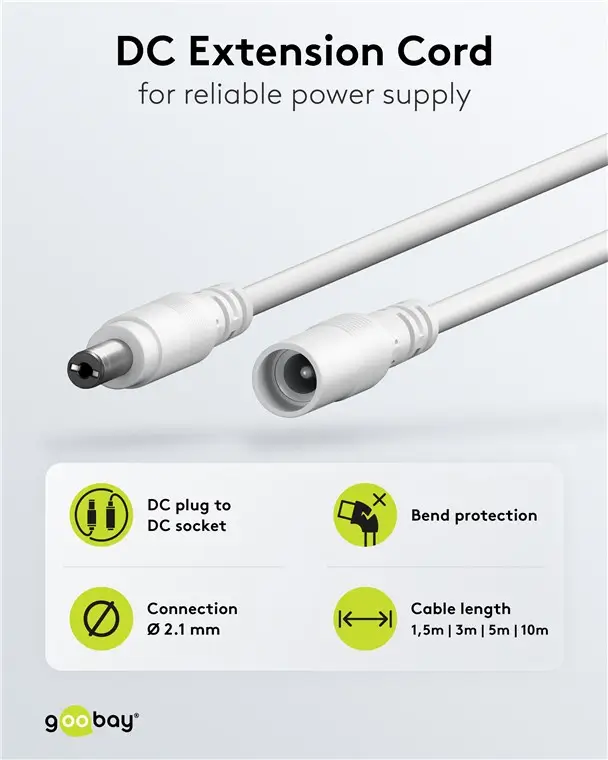 Cablu prelungitor DC 5.5/2.1 mufa - DC 5.5/2.1 soclu 5m 5A 2x0.5mm² cupru drept alb Goobay 76676 – IoElectronice.ro [3]