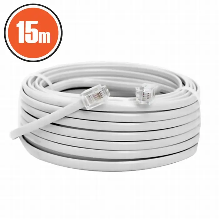 Cabluri telefon - Cablu telefon RJ11 15m Fișă modulară 6P4C - fișă modulară 6P4C alb 20304 – IoElectronice.ro