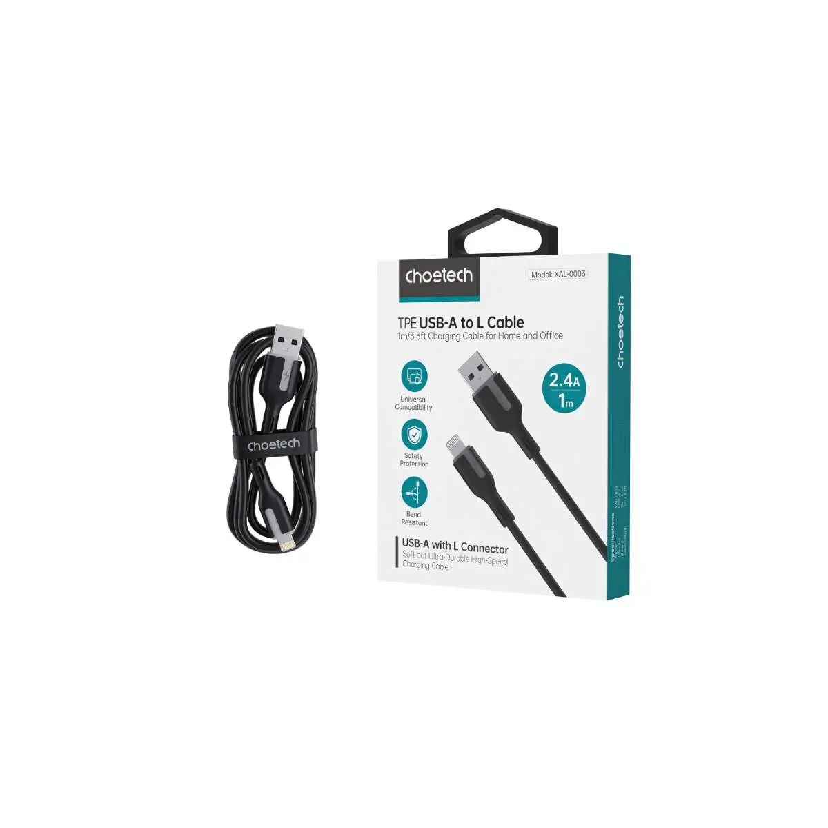 Cablu USB 2.0 A tata - Lightning Choetech XAL-0003-BK 1m 2.4A negru [1]