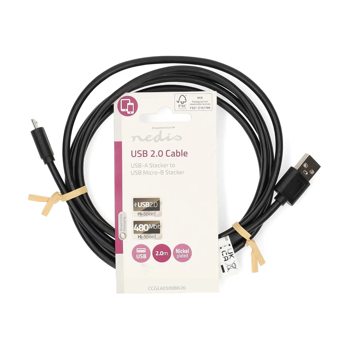 Cablu USB 2.0 USB-A - Micro USB 2m AWG28/24 negru Nedis CCGL60500BK20 – IoElectronice.ro [3]