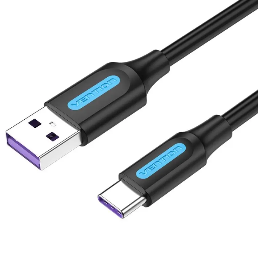 Cablu USB 2.0 A - C 3m, dublu ecranat, 5A, negru, VENTION CORBI, transfer 480Mbps, compatibil USB A și C [1]