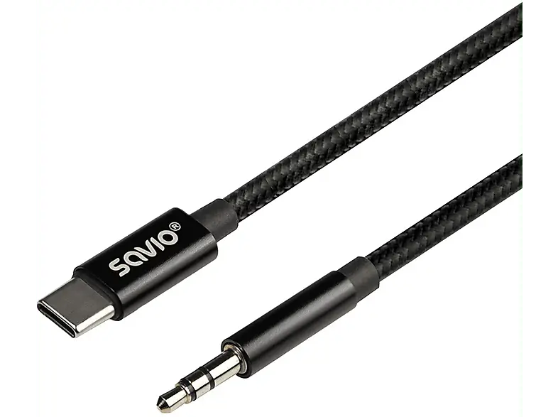 Cabluri telefon-tableta - Cablu USB C tata la Jack 3.5 mm tata 1m negru textil SAVIO CL-187