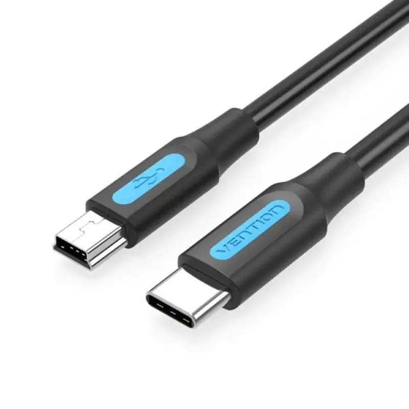 Cabluri telefon-tableta - Cablu USB2.0 mini 5pin mufa tata - USB C mufa tata nichelat 2m negru dublu ecranat 2A VENTION COWBH – IoElectronice.ro