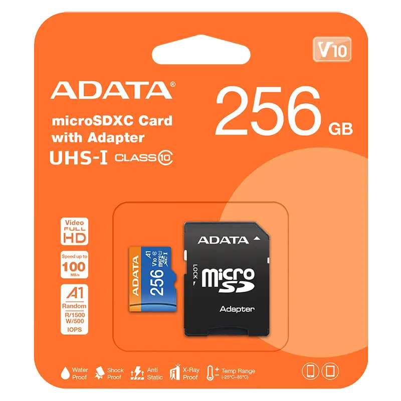 Carduri microSD - Card microSDXC 256GB +adaptor SD clasa 10 Adata AUSDX256GUICL10A1-RA1 - IoElectronice.ro