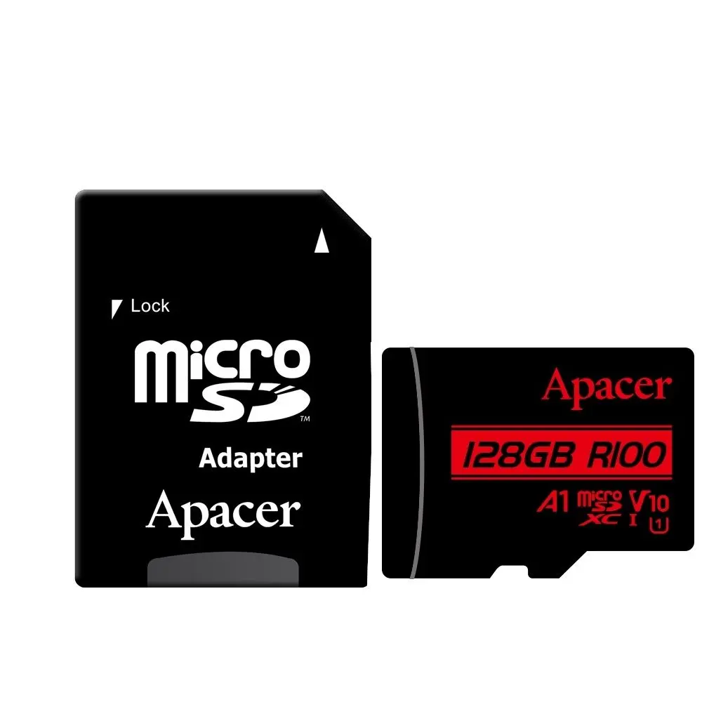 Carduri microSD - Card microSDXC UHS-I U1 V10 A1 Apacer 128GB R100 cu adaptor SD AP128GMCSX10UB-R – IoElectronice.ro