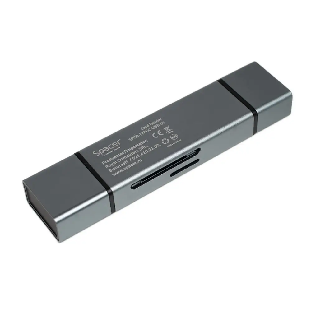 CARD READER extern SPACER SPCR-TYPEC-USB-01 4 in 1 USB 2.0 USB Type C - SD micro SD 1x mama USB si Type-C aluminiu [3]