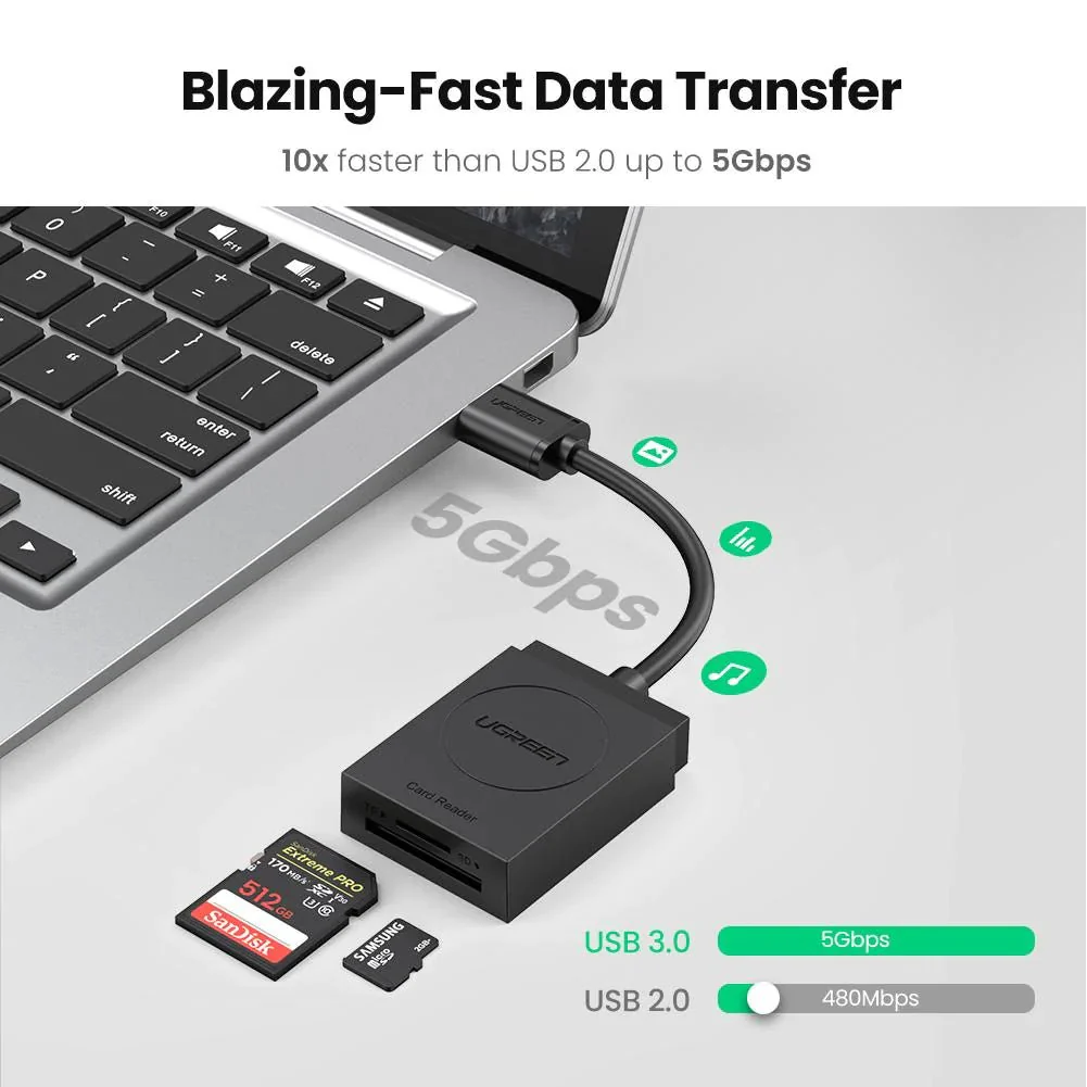 CARD READER extern Ugreen CR127 20250 USB 3.0, citire/scriere SD/microSD, 5Gbps, negru, lungime 10 cm [2]