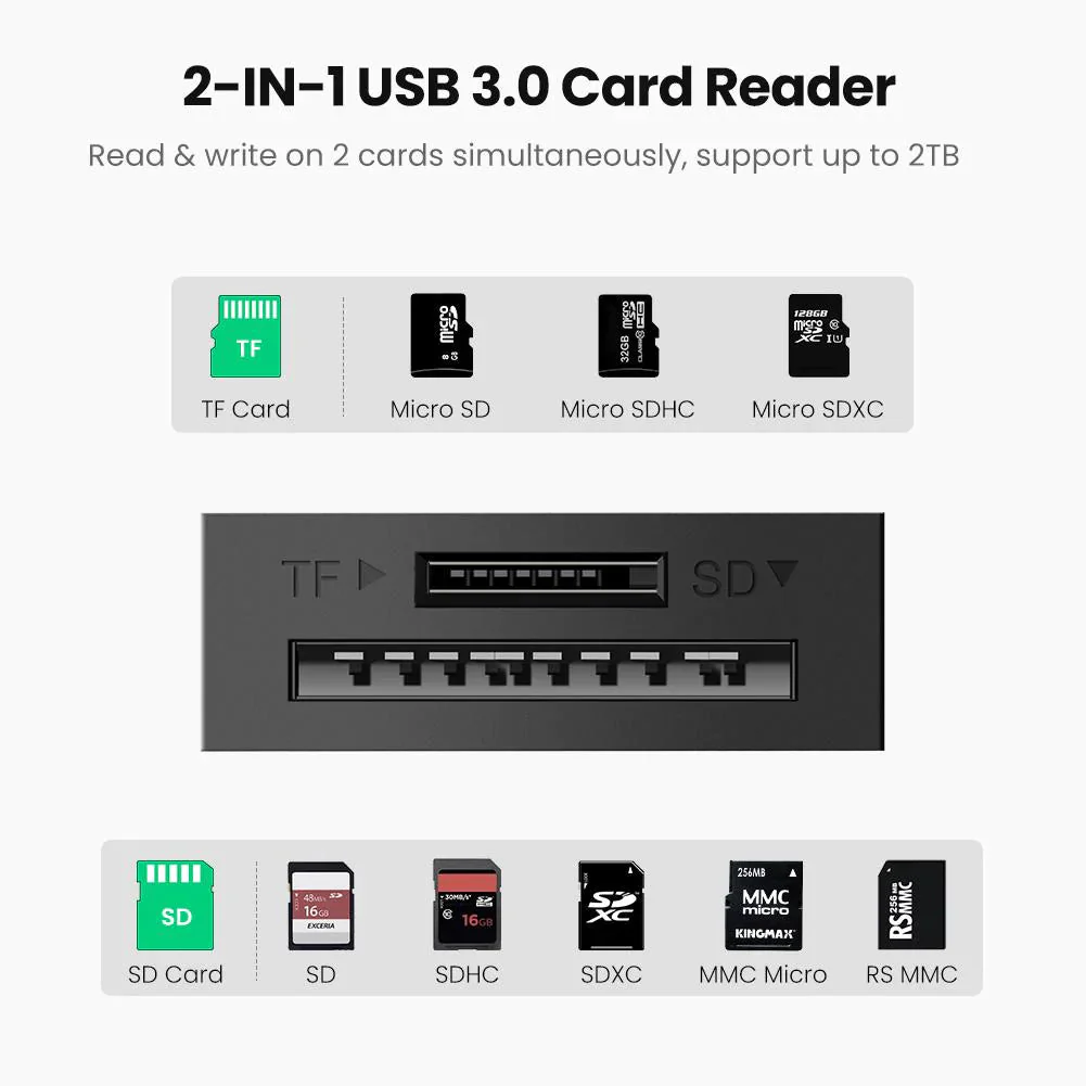 CARD READER extern Ugreen CR127 20250 USB 3.0, citire/scriere SD/microSD, 5Gbps, negru, lungime 10 cm [1]