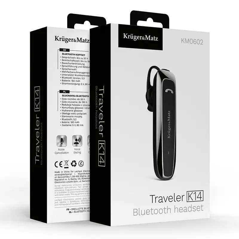Casca Bluetooth 5.2 Kruger&Matz K14 – 20 ore autonomie, reducere zgomot, conectare multipoint, confort și calitate apeluri [8]