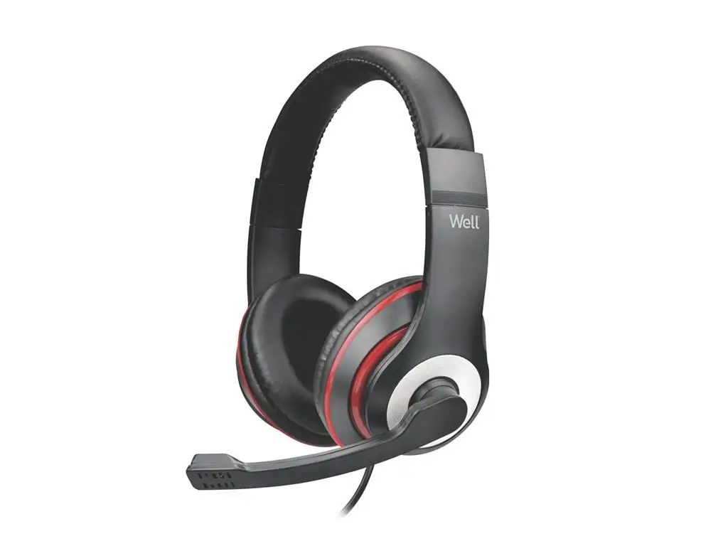 Casti - Casti PC over-ear cu microfon USB Well HEADSET-S02BK-WL, lungime cablu 2m, compatibile cu PC și laptop.