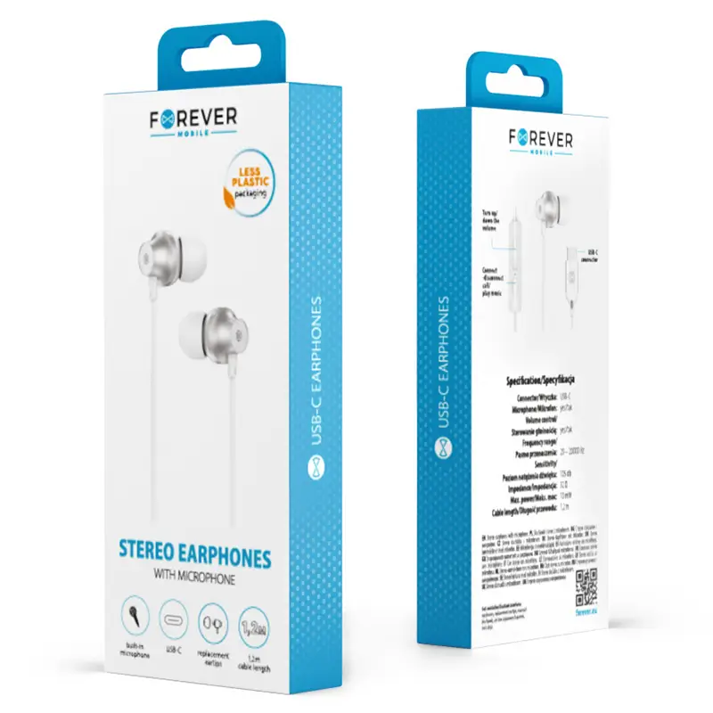 Casti stereo cu microfon mufa USB TYPE C 1.2m 32ohm alb FOREVER GSM187600 - IoElectronice.ro [2]