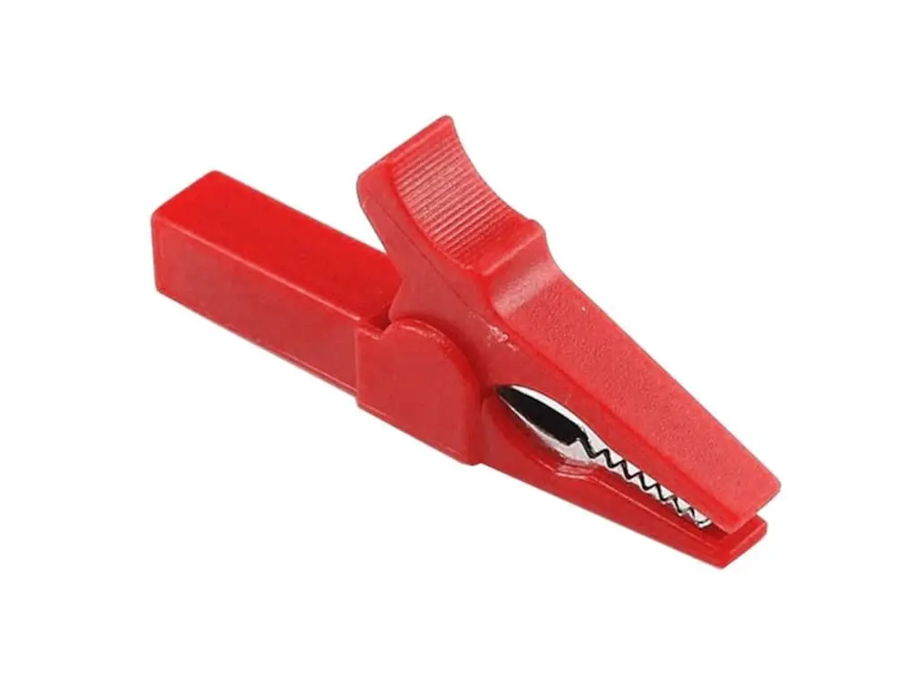 Mufe crocodil - Clip crocodil izolat lungime 55mm pentru fixare mufă banană 4mm roșu GBC 18.7537.10 – IoElectronice.ro