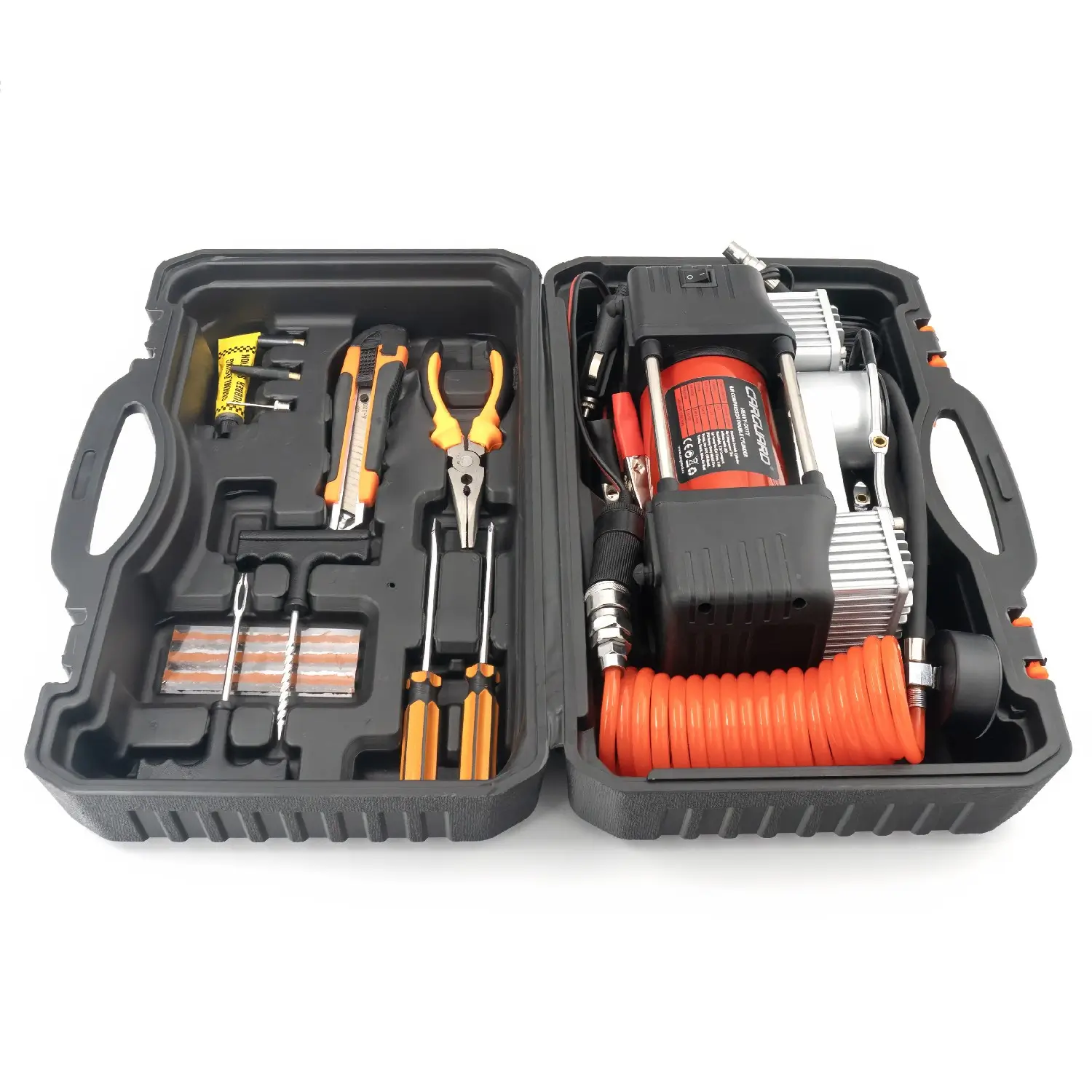 Compresor auto 12V Carguard COM002 Heavy-Duty dublu cilindru 50L/min 150PSI LED + kit reparație anvelope – IoElectronice.ro [4]