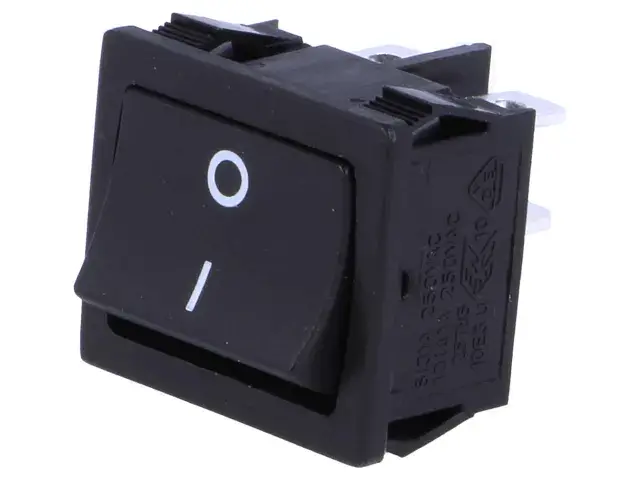 Electrice - Comutator cu retinere 2 pozitii ON-OFF 6A /250VAC 22x19.6 mm negru SCI R13-33A-02-BB-2D – IoElectronice.ro