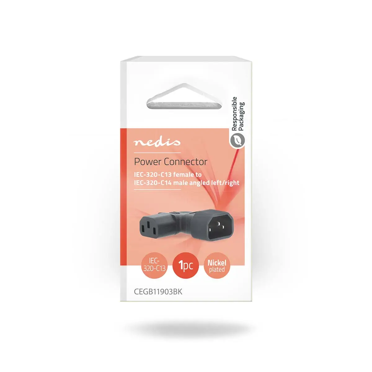 Conector alimentare IEC-320-C13 cotit IEC-320-C14 10A 2300W negru Nedis CEGB11903BK [2]