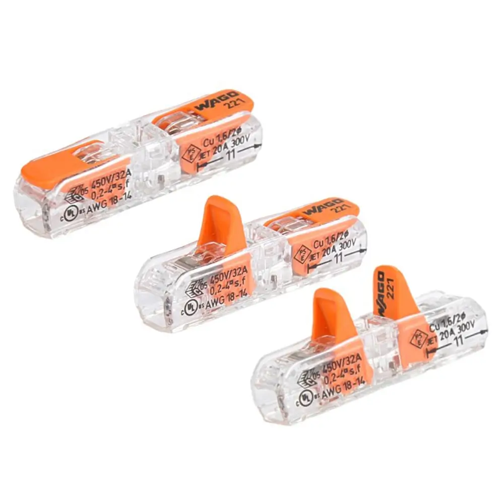 Conector WAGO 221-2411 în linie cu pârghie, 2 contacte, compact, transparent, pentru conductoare 0,2-4 mm², 32A, 450V [3]