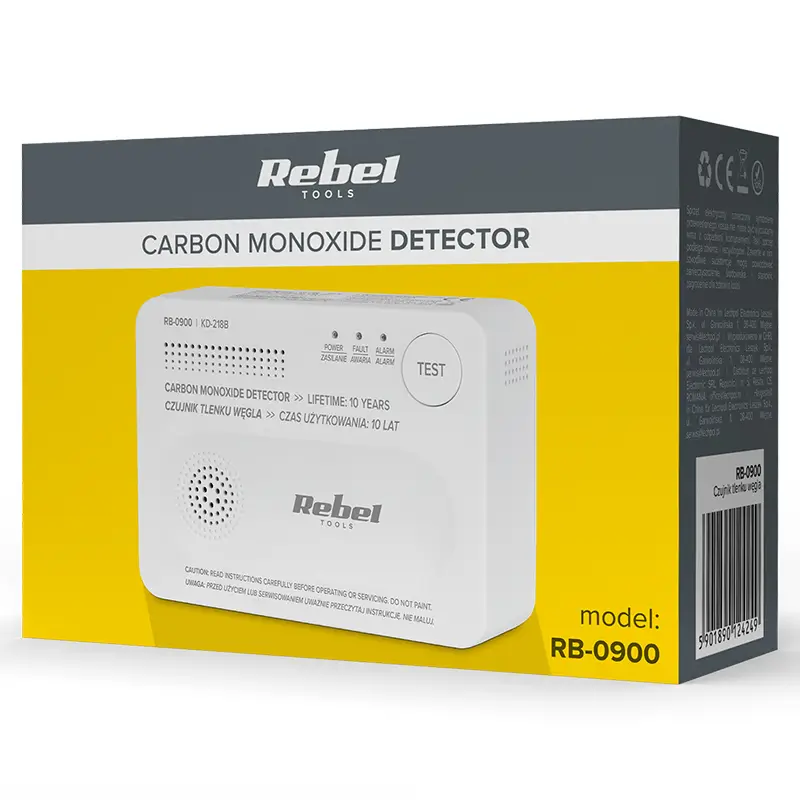 Detector senzor gaz monoxid de carbon REBEL RB-0900, alimentare 3x AA, detecție eficientă, design compact. [3]