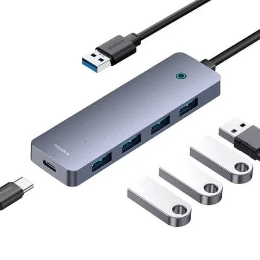 Hub-uri USB - HUB extern Baseus B0005280B811-02 UltraJoy 4 in 1 input USB output USB Type-C + 4x USB3.0 cablu 100cm gri