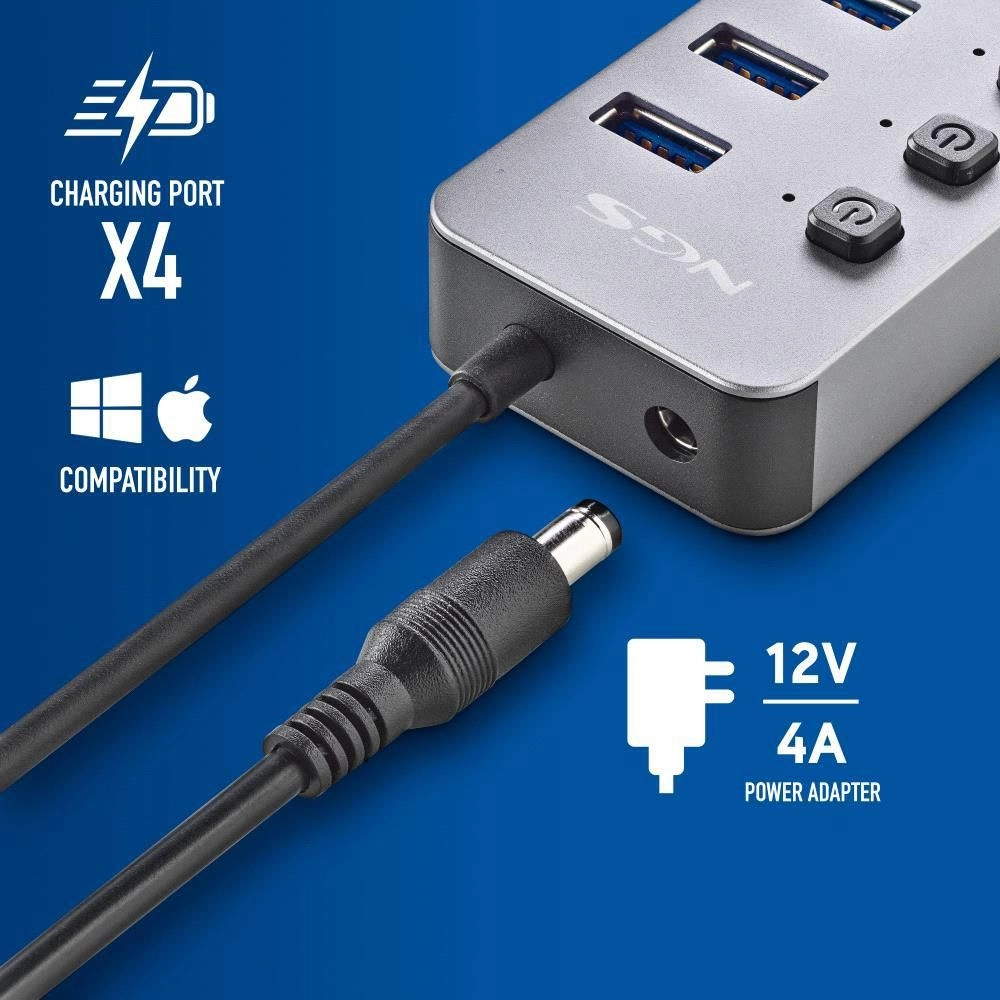 HUB USB 3.0 NGS iHub10 cu 10 porturi, alimentator inclus, transfer rapid 5 Gbps, compatibil PC/MAC [2]