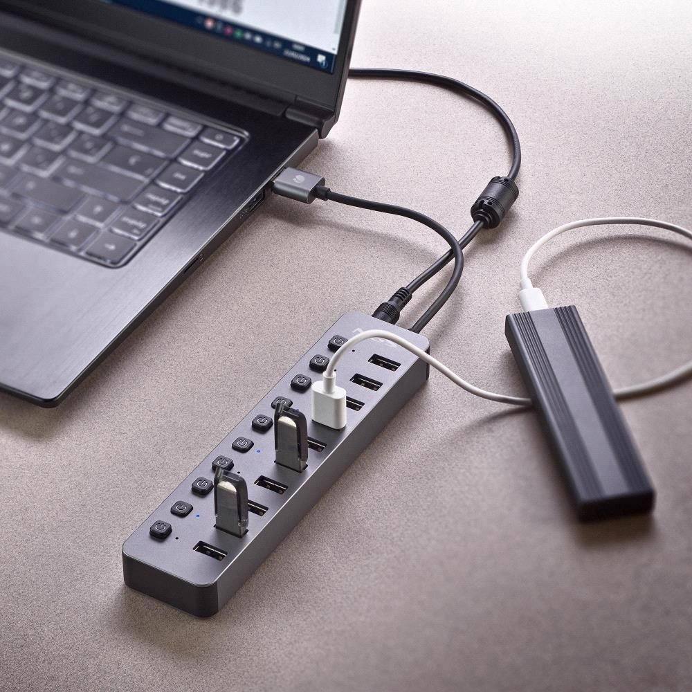 HUB USB 3.0 NGS iHub10 cu 10 porturi, alimentator inclus, transfer rapid 5 Gbps, compatibil PC/MAC [3]