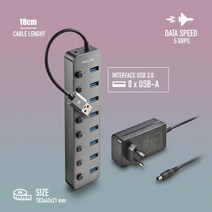 HUB USB 3.0 NGS iHub8 cu 8 porturi si alimentator HUB-IHUB8-NGS - IoElectronice.ro [2]