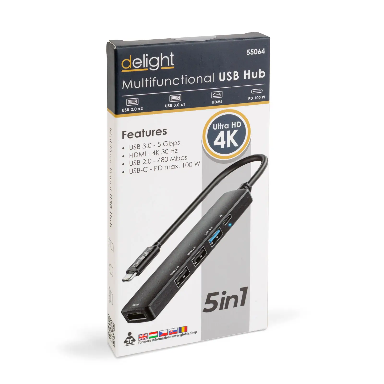 Hub USB multifunctional Delight HDMI + USB Type-C 3.0 + 3x USB-A /1x USB Type-C 5Gbps 100W negru 55064 – IoElectronice.ro [4]