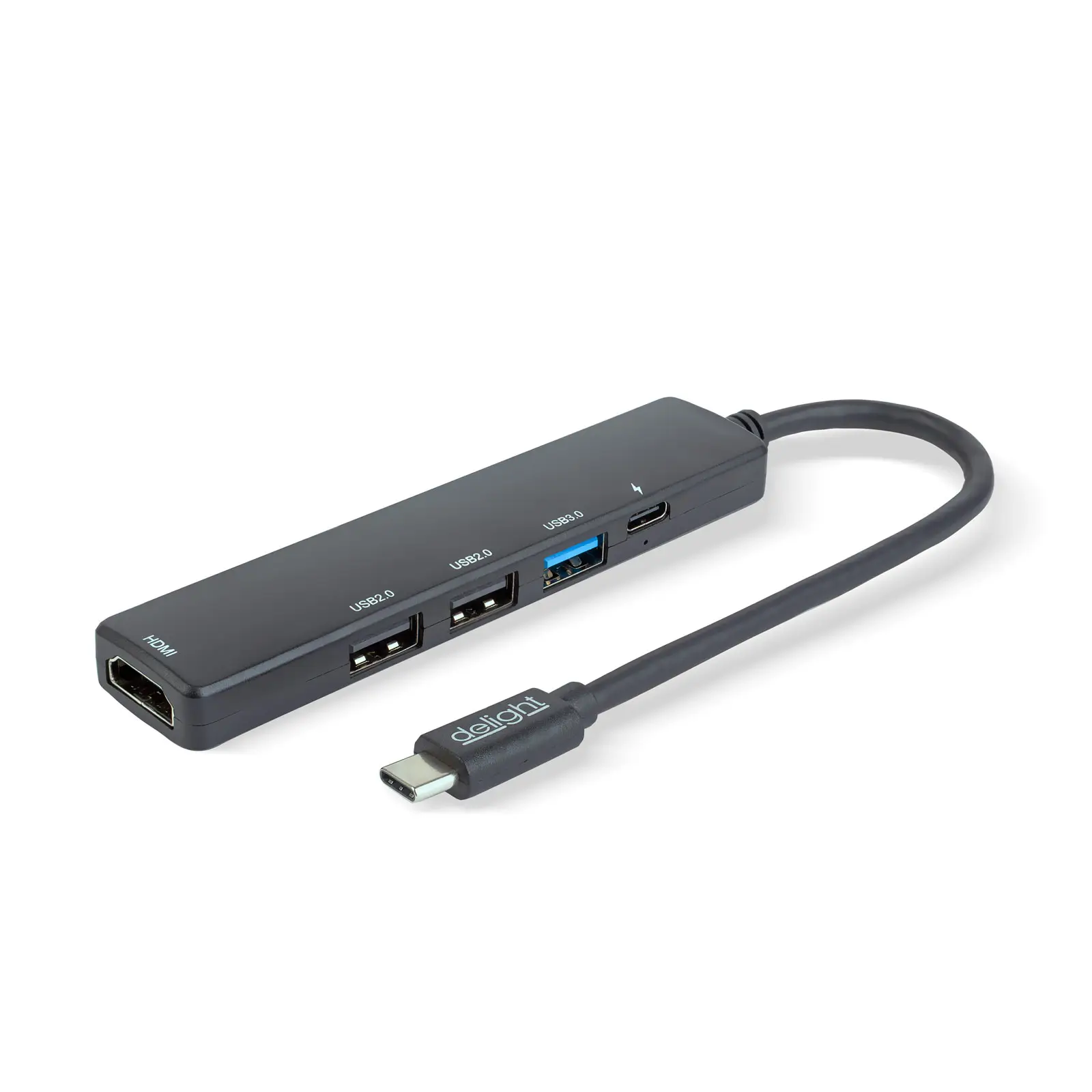 Cabluri telefon-tableta - Hub USB multifunctional Delight HDMI + USB Type-C 3.0 + 3x USB-A /1x USB Type-C 5Gbps 100W negru 55064 – IoElectronice.ro