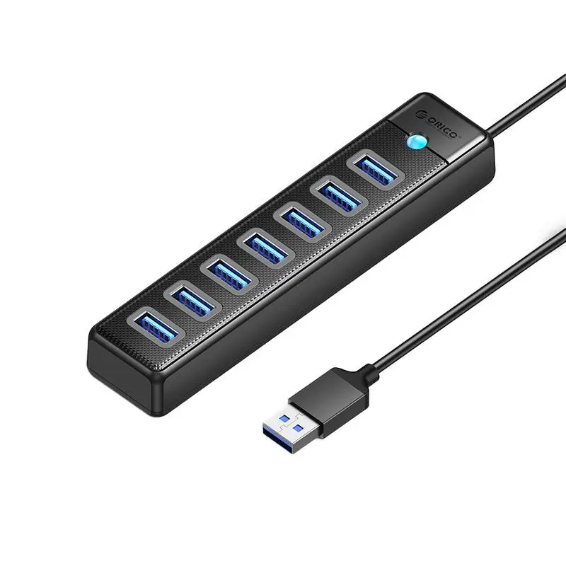 HUB USB Orico PW7U-U3-10-BK cu 7 porturi USB 3.0, cablu 1m, negru, Plug & Play, viteze până la 5Gbps [1]