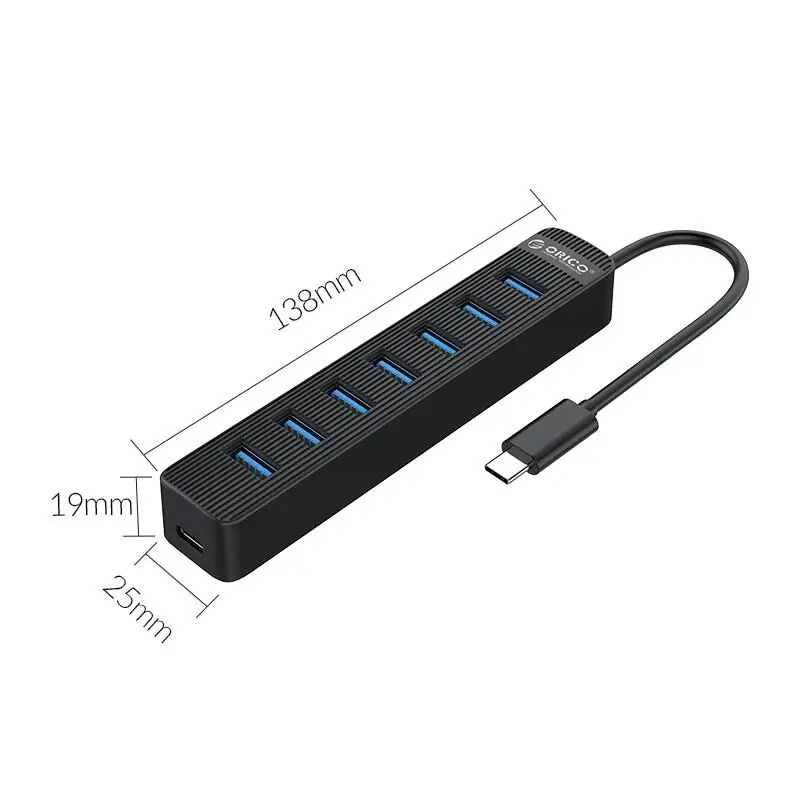 HUB USB Orico TWC3-7A-BK cu 7 porturi USB 3.0, conectivitate USB Type-C, design negru, cablu 15cm, Plug & Play [1]
