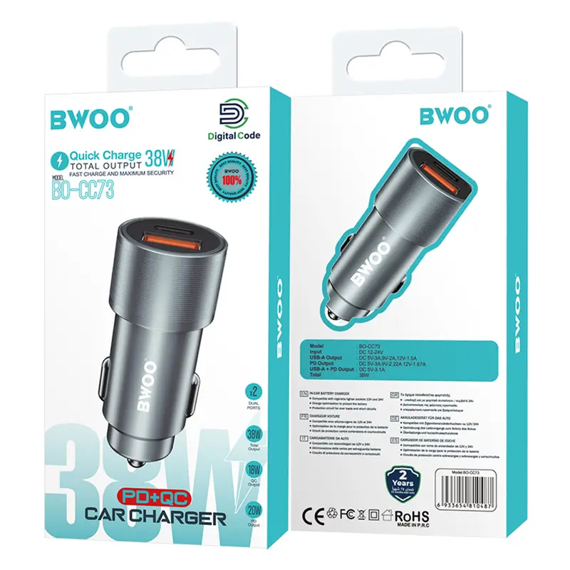 Încărcător auto 12-24V 38W 1x USB-C PD 20W + 1x USB-A QC 18W BO-CC73 [5]