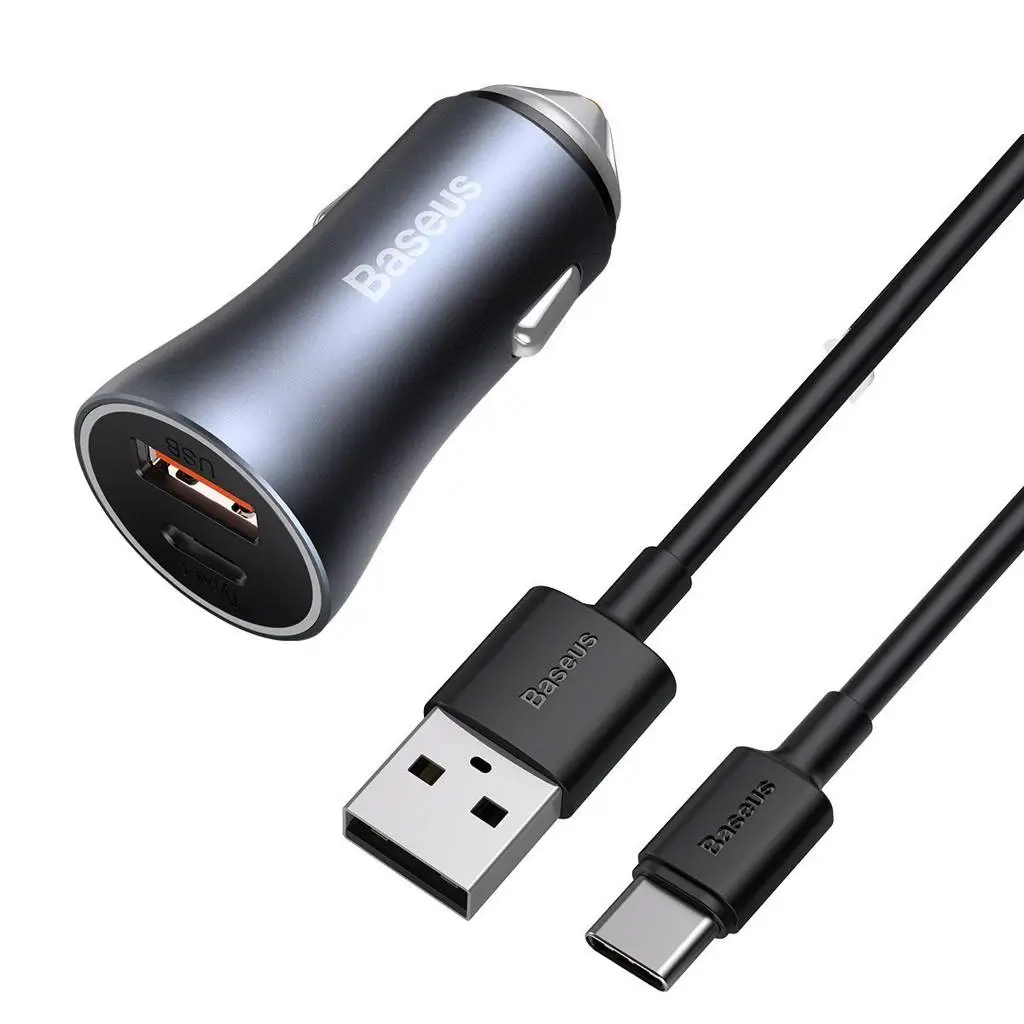 Accesorii Auto - Încărcător auto Baseus Golden Contactor TZCCJD-0G 1x USB 5V/3A 1x USB Type-C 5V/3A 40W